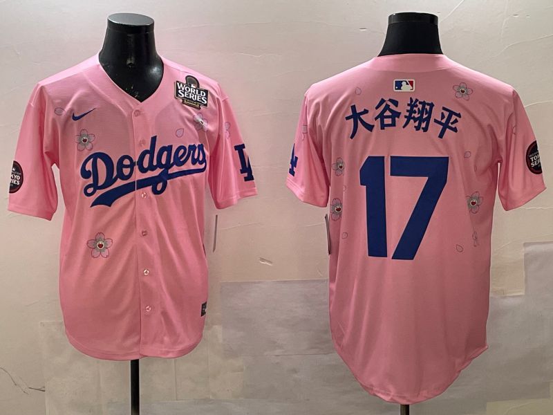 Men Los Angeles Dodgers 17 Ohtani Pink Sakura Edition 2025 Nike MLB Jersey style 2